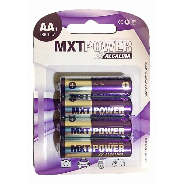 PILHAS POWER LR6  ALCALINA AA PACOTE COM 4 MXT