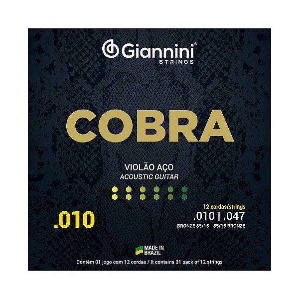 ENCORDOAMENTO PARA VIOLÃO 12 CORDAS AÇO 010 COBRA FÓSFORO BRONZE GIANNINI