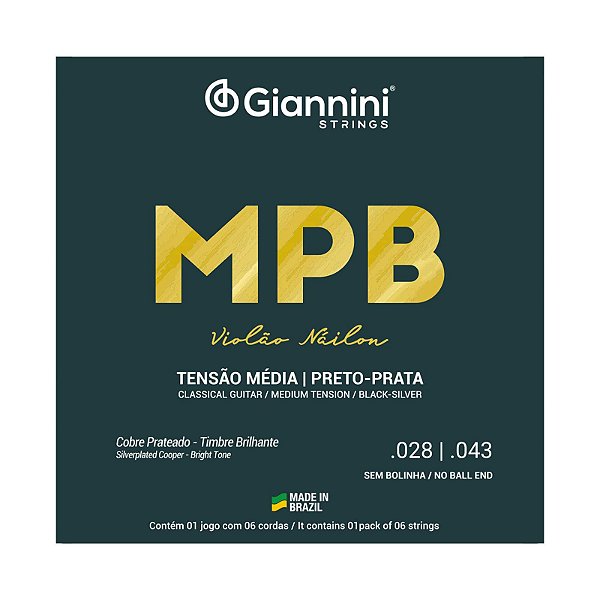 ENCORDOAMENTO PARA VIOLÃO MPB NAILON SEM BOLINHA PRETO/PRATA GIANNINI