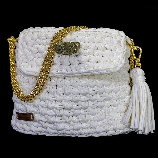 Bolsas com Pedras e Cristais em Crochê Branco
