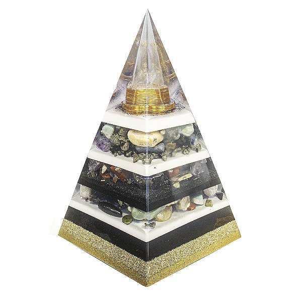 Orgonite Pirâmide com Hematitas Magnetizadas 40cm - Dourada