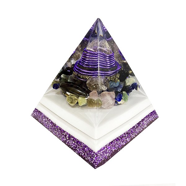 Orgonite Pirâmide de 12cm com Hematitas Magnetizadas - Roxo
