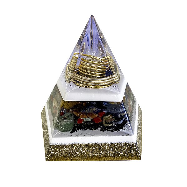 Orgonite Pirâmide Pentagonal de 15cm - Dourado