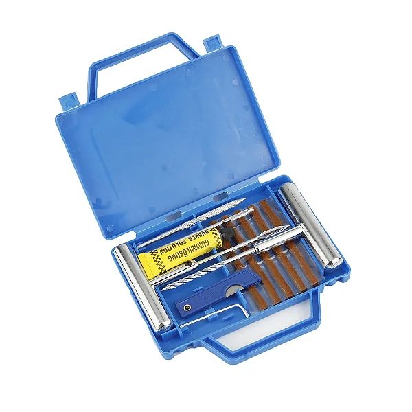 KIT REPARO DE PNEU SEM CAMÂRA EM METAL COM MALETA 5 REPAROS E 1 COLA