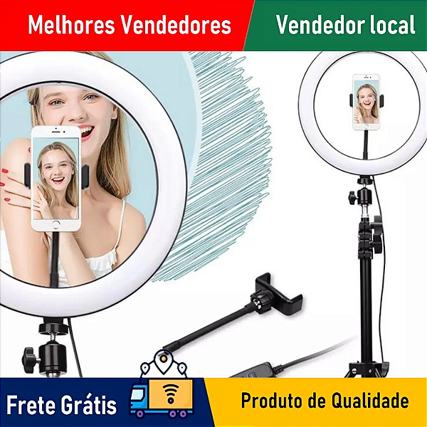 SKYTUR Ring Light Led Iluminador Anel de Luz 26cm 10 Polegadas 2,1m Tripé 210cm