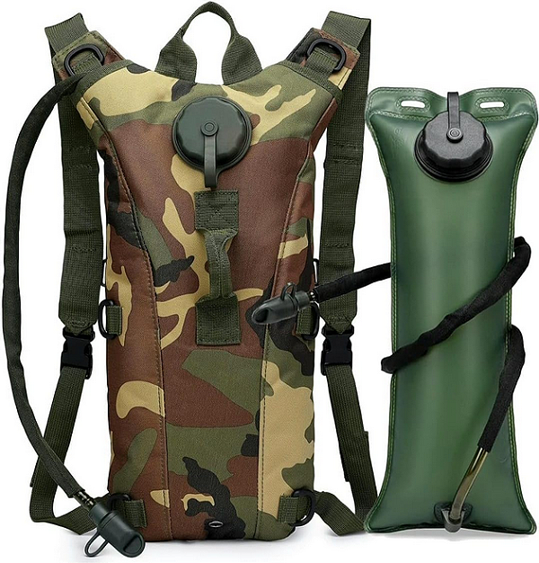 Mochila Hidratação Kms 3l Tática Militar Camuflado Preto.