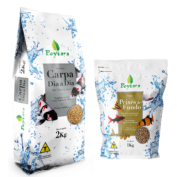 Ração Carpa Dia A Dia 2kg + Ração Peixes Fundo 1kg Poytara