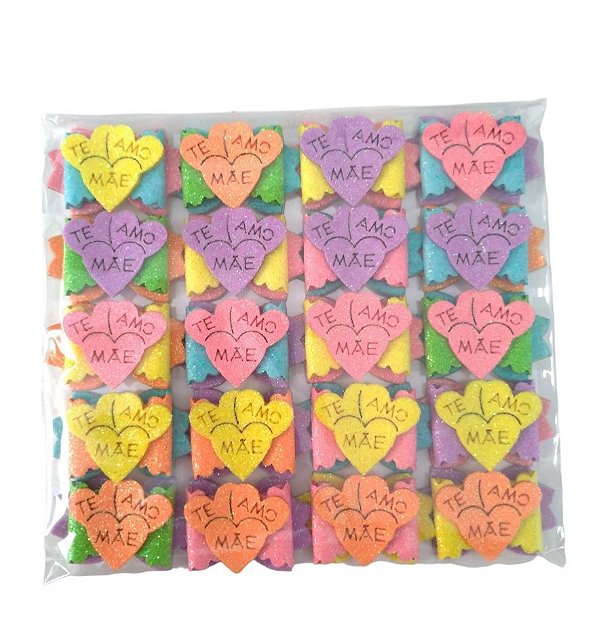 Pacote com 20 Laços Adesivados Te Amo Mãe