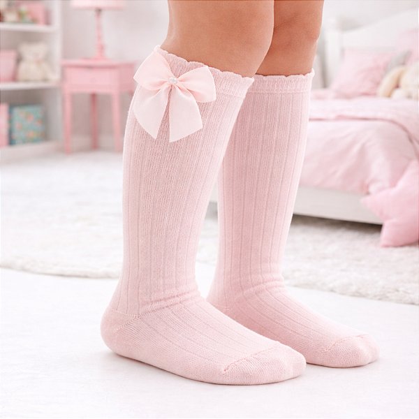 Meia Infantil 3/4 de Algodão com laço