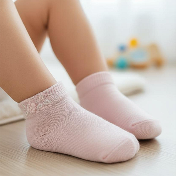 Meia Infantil de Algodão Sapatilha com Bordado