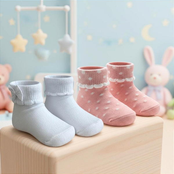 Meia Infantil de Algodão com Poá – Kit com 2 Pares