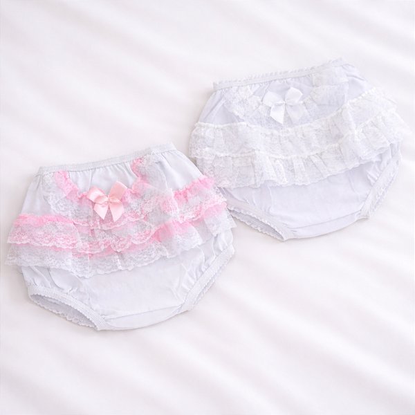 Calcinha Infantil com Babado de 3 Rendas Duplas e Laço