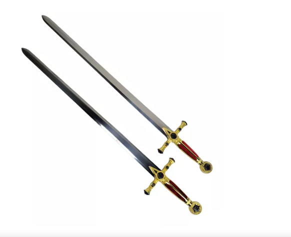 Espada Maçônica Dupla Em Aço Com Suporte De Parede 74cm
