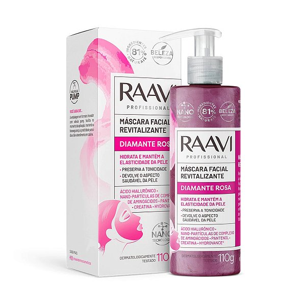 Máscara Facial Revitalizante Diamante Rosa Raavi 110g