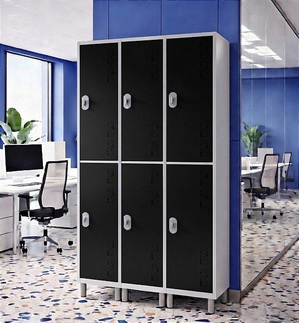 Roupeiro Aço 6 Portas 190x96x40Cm Academia Vestiário Tranca