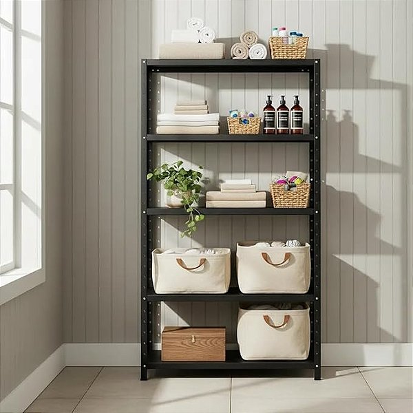 Estante Aço 155x80x25 5 Prateleiras Bipartida Preta W3