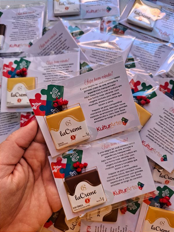 Card com flor sempre viva e Cacau Show - Personalizado