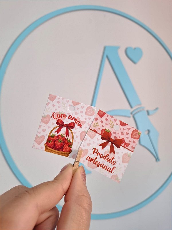 Sem personalizar - 20un Tag Produto artesanal morango - FULL