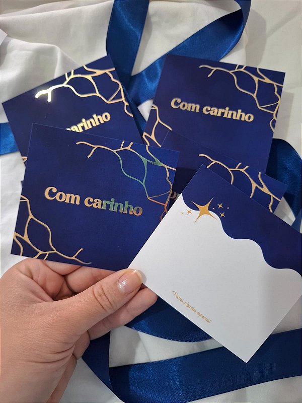 Sem personalizar - 20un Postal Com Carinho Azul Hotstamping - FULL