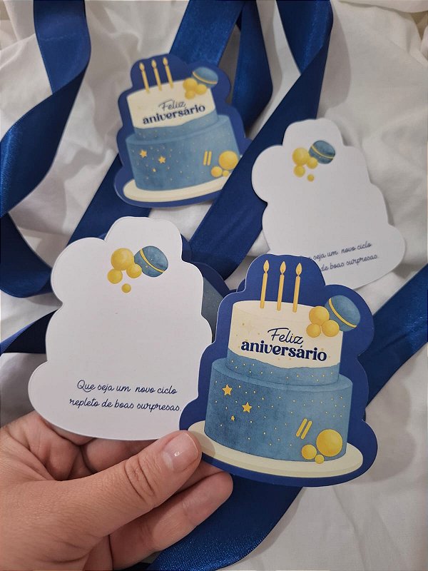 Sem personalizar - 20un Postal Bolo Azul - Aniversário - FULL
