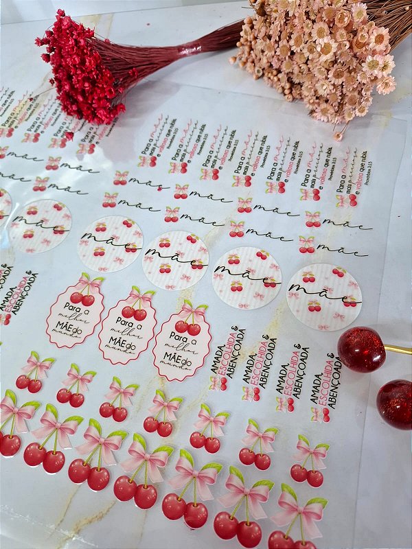 PRÉ VENDA - 2º LOTE Sem personalizar - 1 Folha Adesivo DTF UV - CEREJA MÃE - FULL