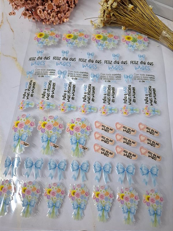 PRÉ VENDA 2º LOTE - Sem personalizar - 1 Folha Adesivo DTF UV - FLORAL CANDY MÃE - FULL