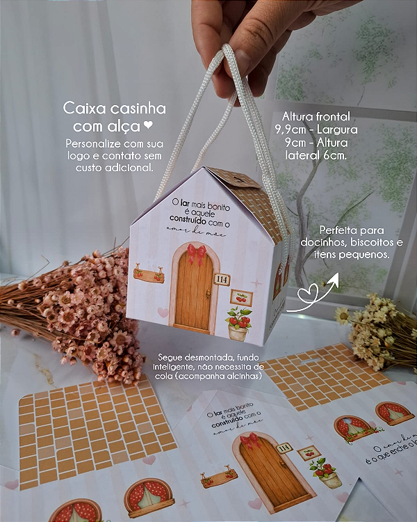 PERSONALIZADO - Caixa Casinha com alça Cerejas - Dia das mães