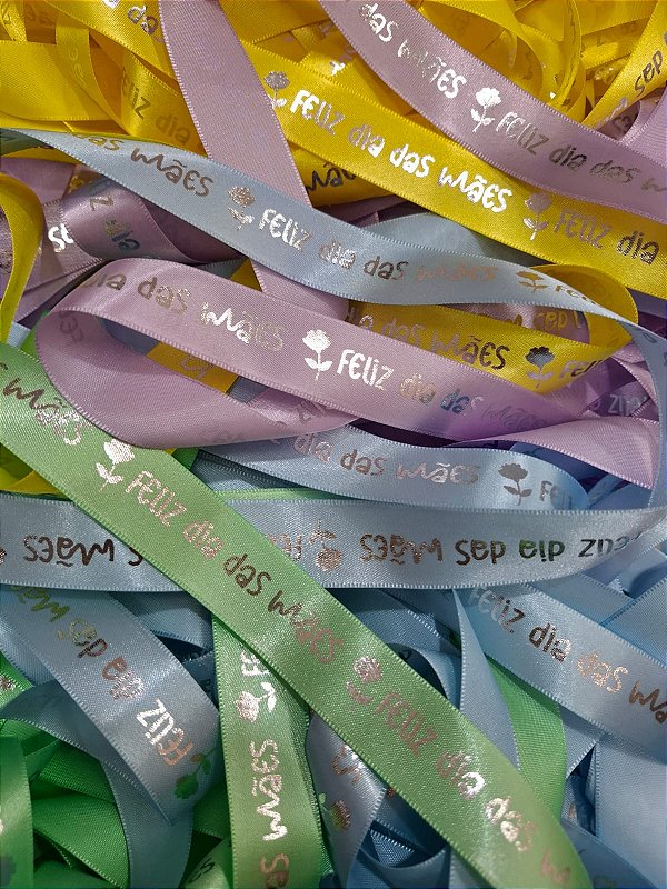 Fita Cetim 22mm - Floral Candy - Dia das Mães - Impressão PRATA ♥