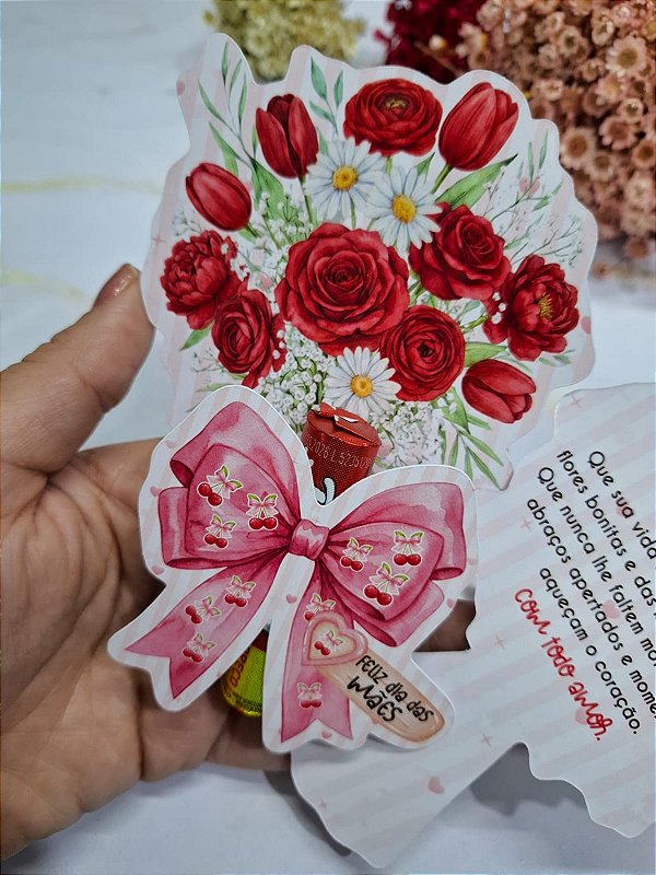 PERSONALIZADO - Card Buquê com Baton - Cerejas - Dia das Mães