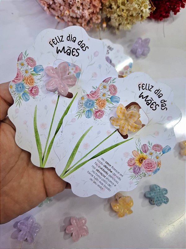PERSONALIZADO - Card com mini presilha flor - Floral Candy - Dia das Mães