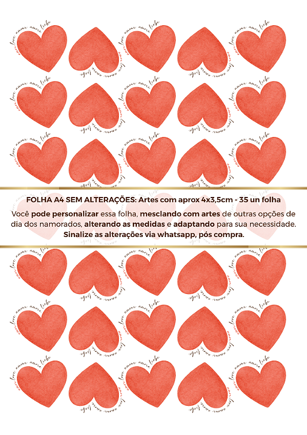 Pode personalizar - 1 Folha Adesivo DTF UV - CORAÇÃO - Dia dos Namorados