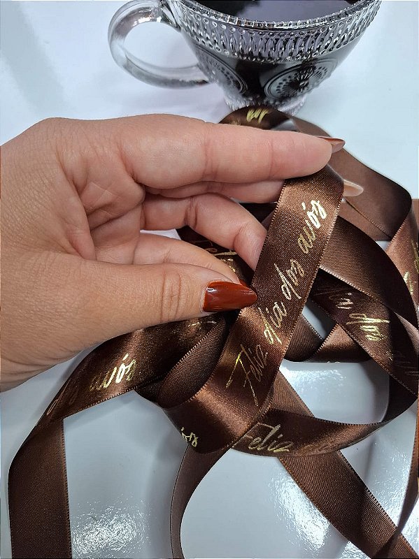 Fita Cetim 22mm - Dia dos Avós - Impressão DOURADA ♥