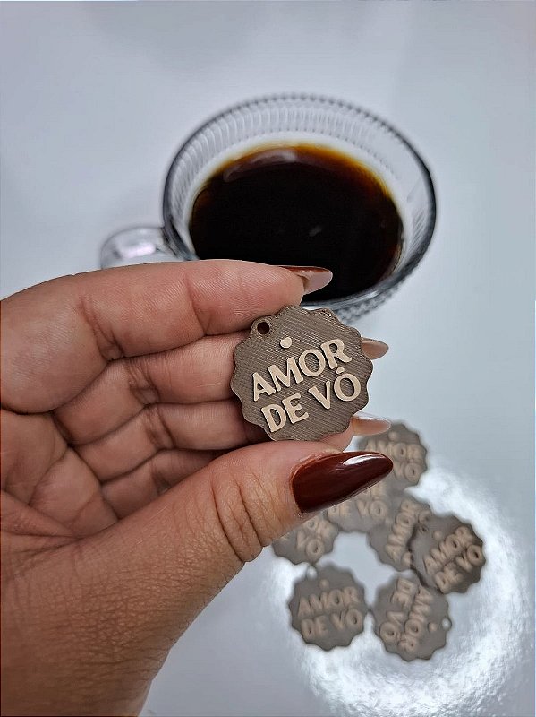 20un Pingente AMOR DE VÔ - Marrom com bege - Sem personalizar