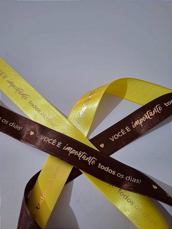 10 metros Fita Cetim 22mm - Setembro Amarelo - Impressão DOURADA ♥
