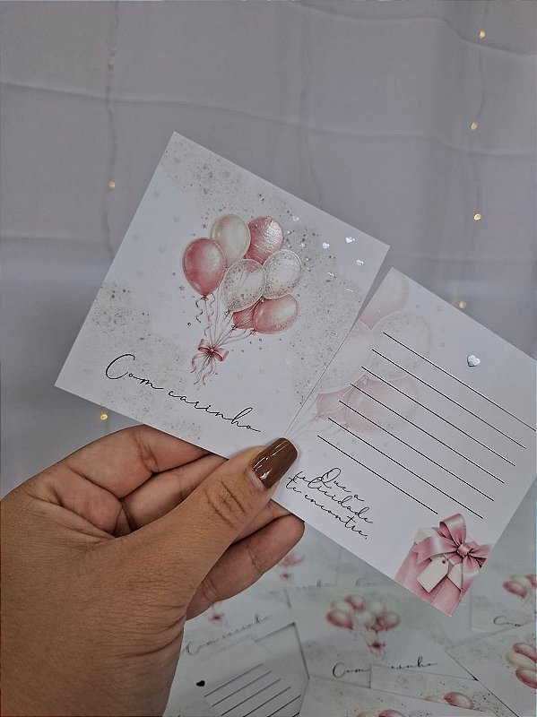 Sem personalizar 20 Un Postal 9x10cm COM CARINHO ROSA - FULL - Aniversário