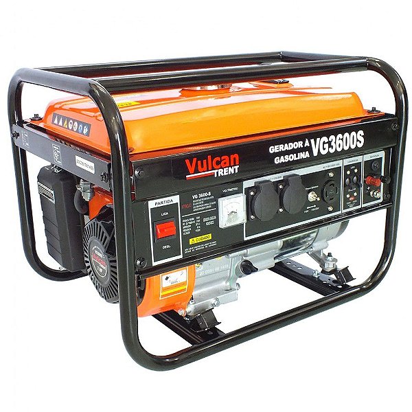 GERADOR GASOLINA 4T 208cc 7HP 3.0kVA 3000WATTS BIVOLT VG3800 VULCAN TRENT