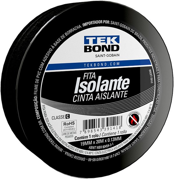 Fita Isolante Preta para Uso Geral 19x20mx0.13mm - TEKBOND