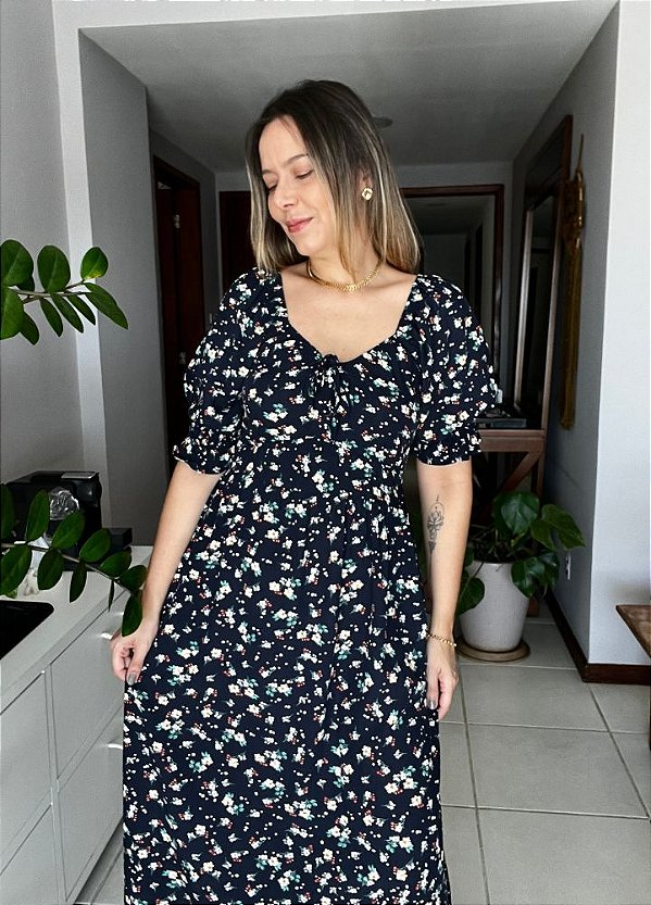 Vestido Jamile floral azul