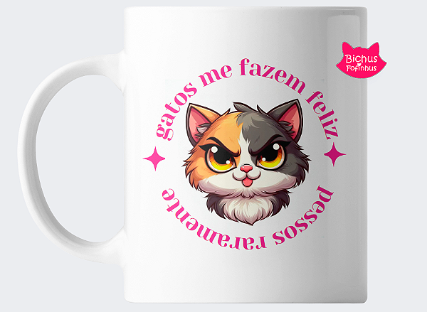 Caneca "gatos me fazem feliz, pessoas raramente"