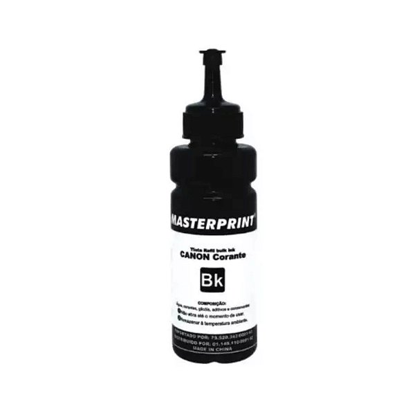 REFIL DE TINTA COMPATÍVEL COM CANON UNIVERSAL BK BULK INK CORANTE PRETO MASTERPRINT 100ML