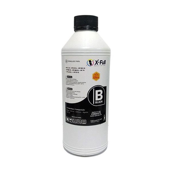 REFIL DE TINTA COMPATÍVEL COM HP UNIVERSAL BK CORANTE PRETO X-FULL 1L