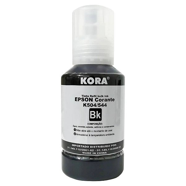 REFIL DE TINTA COMPATÍVEL COM EPSON T504BK T544BK CORANTE PRETO KORA 70ML