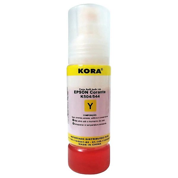 REFIL DE TINTA COMPATÍVEL COM EPSON T504Y T544Y CORANTE AMARELO KORA 70ML