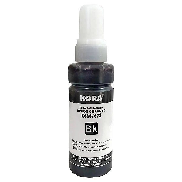 REFIL DE TINTA COMPATÍVEL COM EPSON T664BK T673BK CORANTE PRETO KORA 100ML