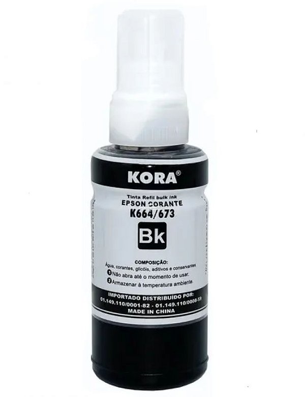 REFIL DE TINTA COMPATÍVEL COM EPSON T664BK T673BK CORANTE PRETO KORA 70ML