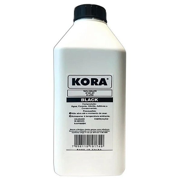 REFIL DE TINTA COMPATÍVEL COM HP BK INK JET CORANTE PRETO KORA 1L
