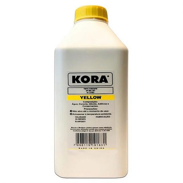 REFIL DE TINTA COMPATÍVEL COM HP UNIVERSAL Y INK JET CORANTE AMARELO KORA 1L