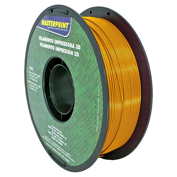 FILAMENTO 3D PLA PARA IMPRESSORA 3D 1.75MM MASTERPRINT COR BRILHANTE DOURADO 1KG