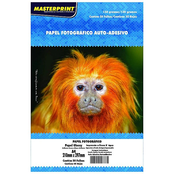 PAPEL FOTOGRAFICO ADESIVO GLOSSY BRANCO 130GR COM 50 FOLHAS MASTERPRINT