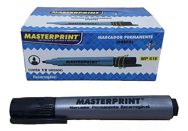 CANETA PERMANENTE RECARREGÁVEL MASTERPRINT MP616 PRETO